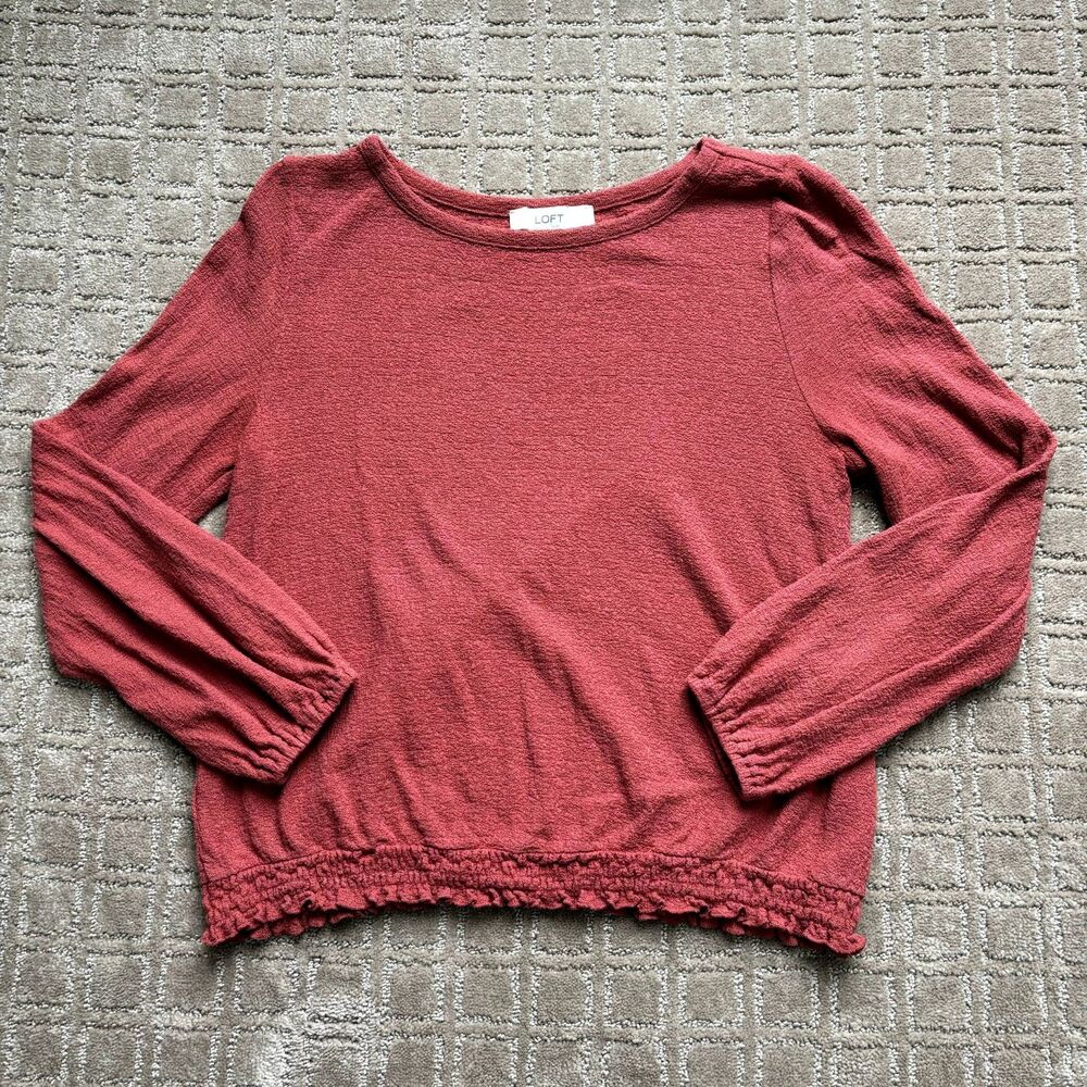 Ann Taylor Loft Peasant Blouse Women's M Rose Pink Long Sleeve Stretch Casual